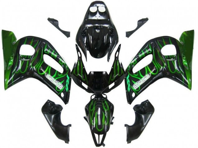1998-2002 Black Green Flame Yamaha YZF R6 Motorbike Fairing Kits Canada
