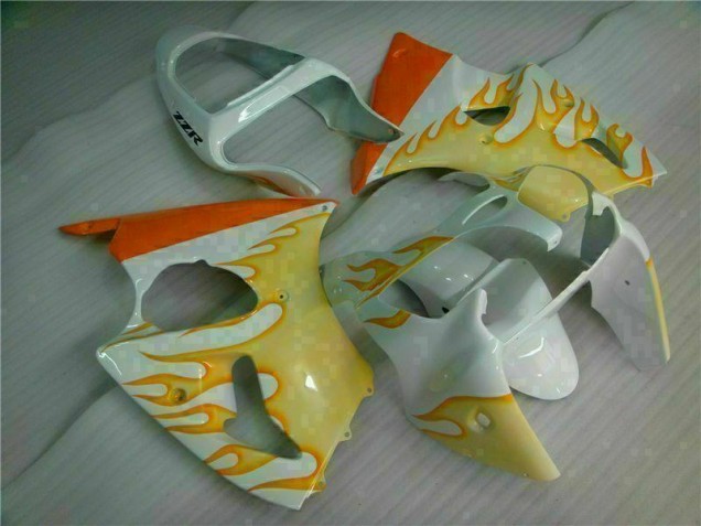 2000-2002 White Yellow Flame Kawasaki ZX6R Bike Fairings Canada 2000-2002 White Yellow Flame Kawasaki ZX6R Bike Fairings Canada