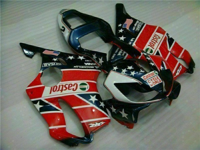 2001-2003 Red White Blue Castrol Cycle World Honda CBR600 F4i Motorcycle Fairings Kits Canada