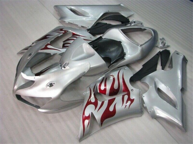 2005-2006 Silver Red Flames Kawasaki ZX6R Motorcycle Fairings Canada
