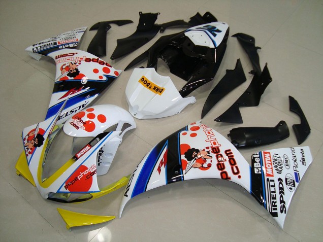 2012-2014 White Black Pepe Phone Yamaha YZF R1 Motorcycle Fairings Kit Canada 2012-2014 White Black Pepe Phone Yamaha YZF R1 Motorcycle Fairings Kit Canada