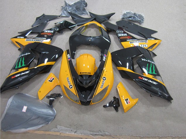 2006-2007 Black Yellow Touch4 Monster Kawasaki ZX10R Motorcycle Fairing Canada