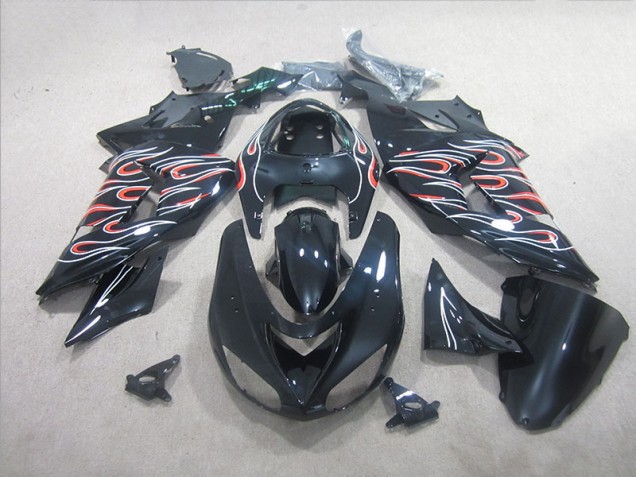 2006-2007 Black White Red Flame Kawasaki ZX10R Motorbike Fairing Canada 2006-2007 Black White Red Flame Kawasaki ZX10R Motorbike Fairing Canada