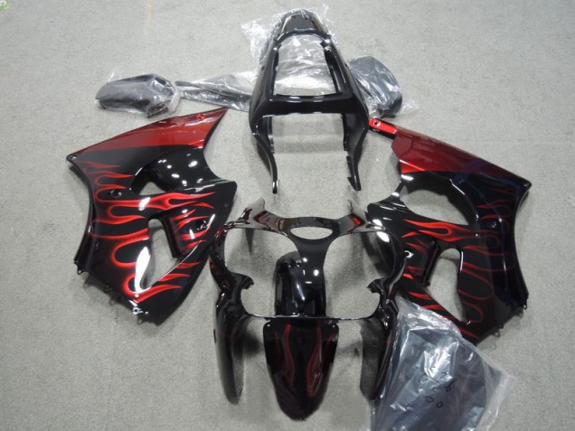 2000-2002 Black Red Flame Kawasaki ZX6R Motorbike Fairing Kits Canada 2000-2002 Black Red Flame Kawasaki ZX6R Motorbike Fairing Kits Canada