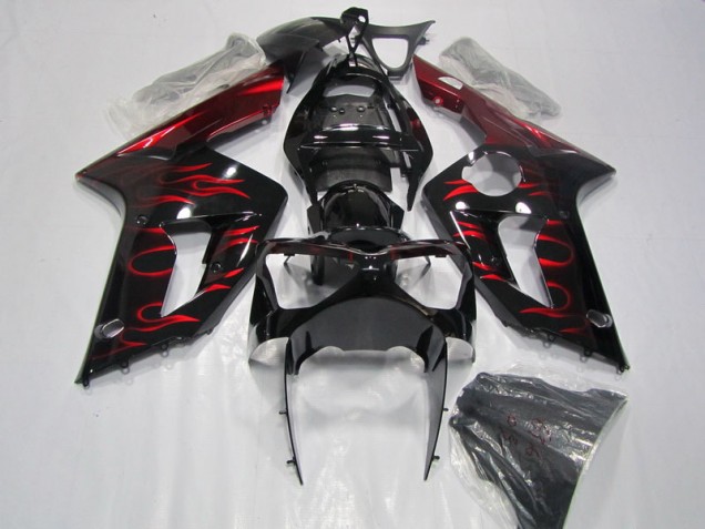 2003-2004 Black Red Flame Kawasaki ZX6R Motorcycle Fairing Canada