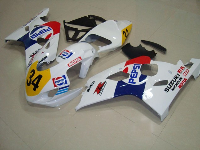 2004-2005 White Blue Pepsi 34 Suzuki GSXR750 Replacement Motorcycle Fairings Canada