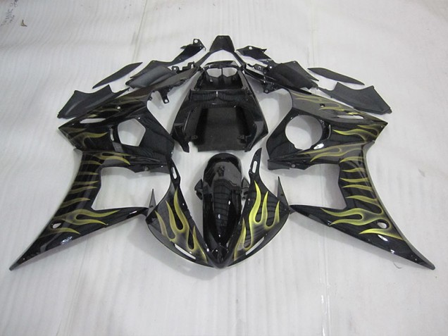 2003-2005 Black with Yellow Flame Yamaha YZF R6 Motorcycle Bodywork Canada 2003-2005 Black with Yellow Flame Yamaha YZF R6 Motorcycle Bodywork Canada